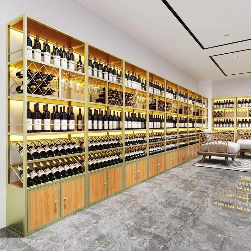 Commercial simple wrought iron wine rack, wall shelf, red winery cabinet, home cellar, living room floor display