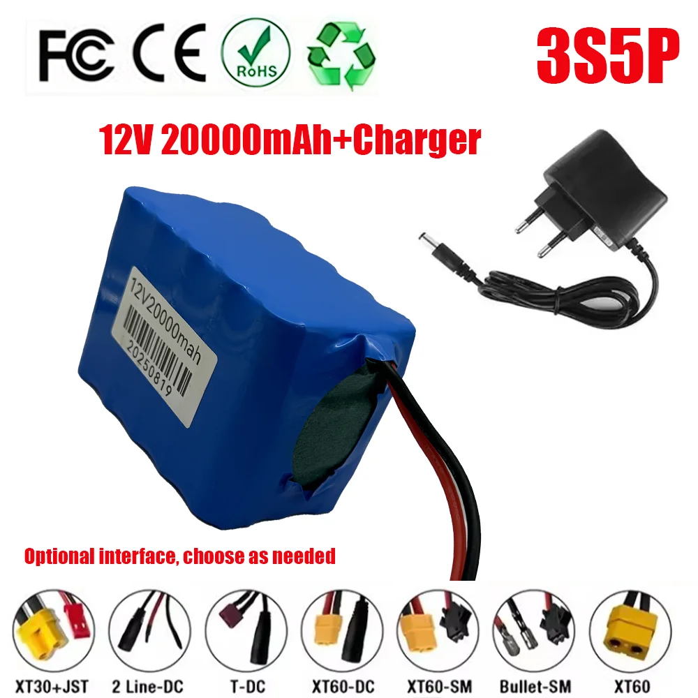 

12V Rechargeable 20000mAh Large Capacity Lithium 18650 Battery Pack with Built-in BMS for Small Power Electronic Equipment