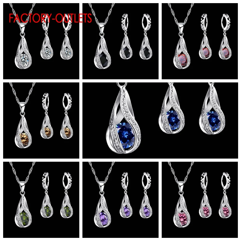 Genuine 925 Sterling Silver Bridal Jewelry Sets Romantic Style Round CZ Crystal Women Girls Engagement Anniversary Wholesale