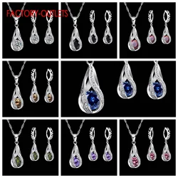 Genuine 925 Sterling Silver Bridal Jewelry Sets Romantic Style Round CZ Crystal Women Girls Engagement Anniversary Wholesale