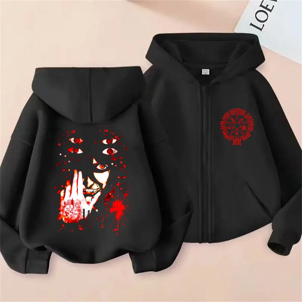 

Anime Hellsing Abraham Van Helsing Vampire Alucard Face Graphic Zipper Hoodie Men Women Fashion Manga Oversized Zip Up Hoodies