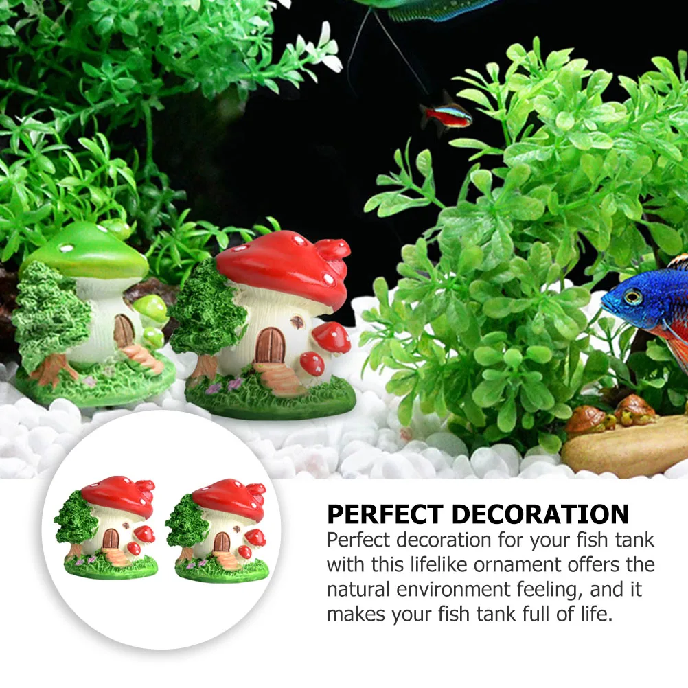 

2Pcs Resin Mushroom House Aquarium Decoration Fish Tank Ornament Fish Shelter Micro Landscape Resin Decor Aquarium Decoration