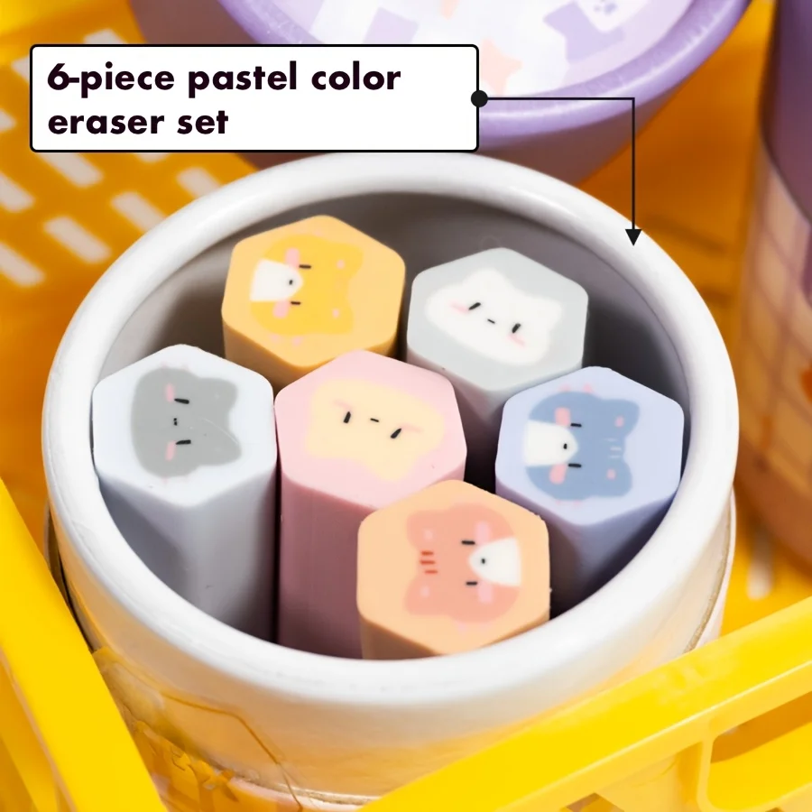 6/12 Piece Set (6 Pieces Per Single Container) with Random Styles for Office and Back-To-School Gifts, Erases Cleanly into Lines and Strips, Easy to Wipe Clean Without Leaving Marks, Hexagonal Eraser for Students, Erases Cleanly, Art Eraser, Portable in a Container, Halloween and Christmas Gifts