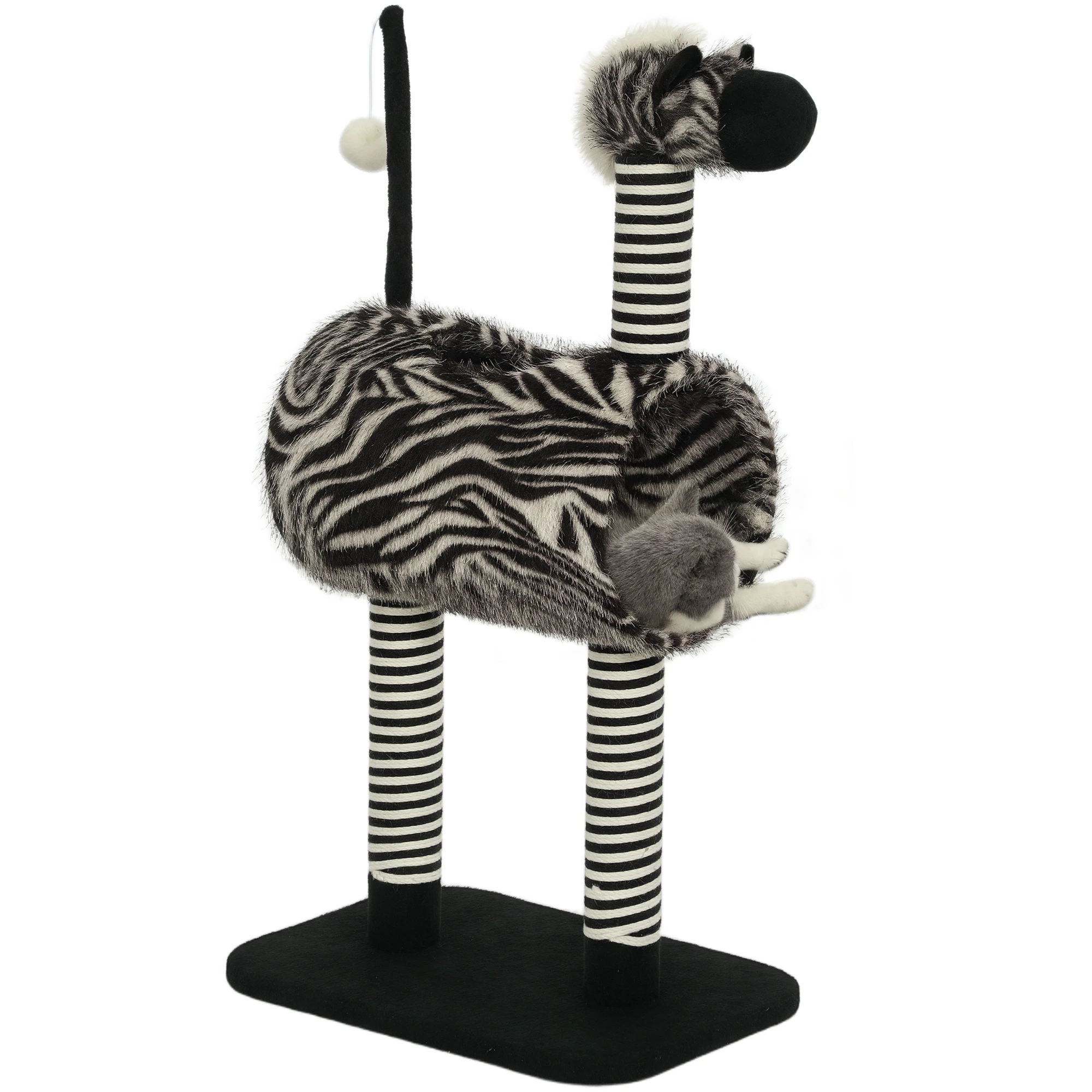 PawHut, albero da graffiare per gatti, con design a strisce zebra, albero da graffiare per gatti con tunnel per gatti.