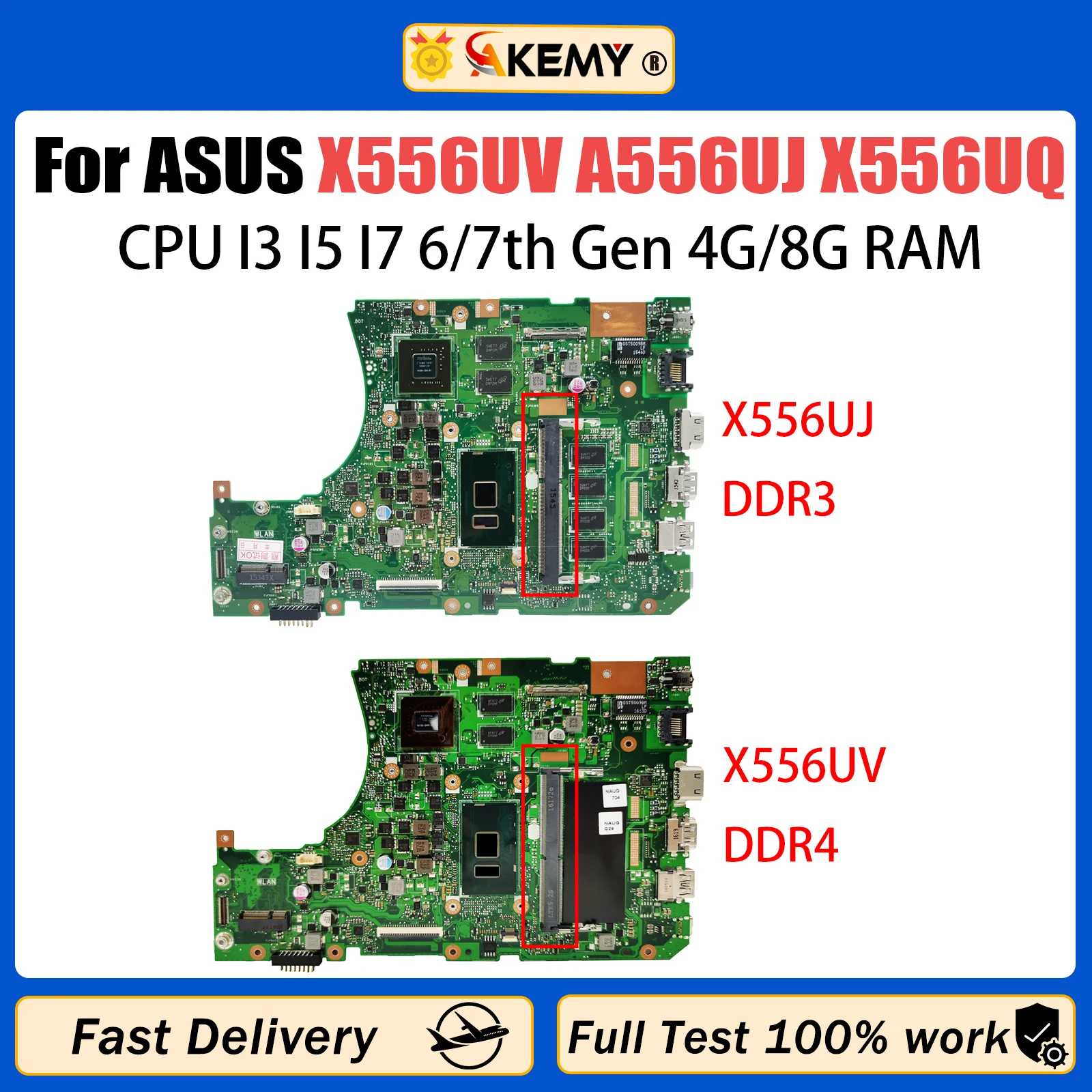 

Akemy For ASUS X556UV A556U X556UQ X556URK X556UJ X556UQK X556UF X556UR Laptop Motherboard I3 I5 I7 CPU DDR3 V2G 930MX 940MX