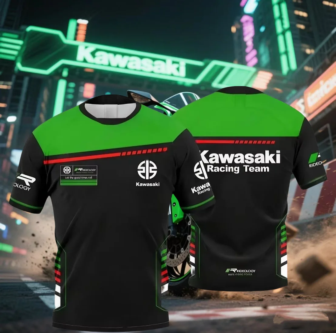 

2025 Kawasaki Men's and Women's Motorcycle Loose Riding Short Sleeved Summer Hot Selling Fast Drive and Downhill T-shirt
