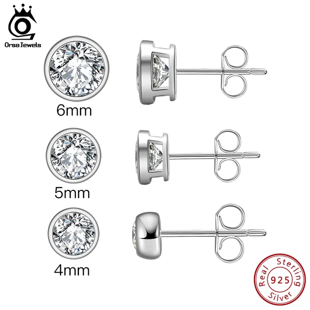 ORSA JEWELS 925 Sterling Silver Kolczyki sztyfty dla kobiet Cyrkonia Małe kolczyki z przekłutą kością dla nastoletnich dziewcząt Prezent urodzinowy APE33