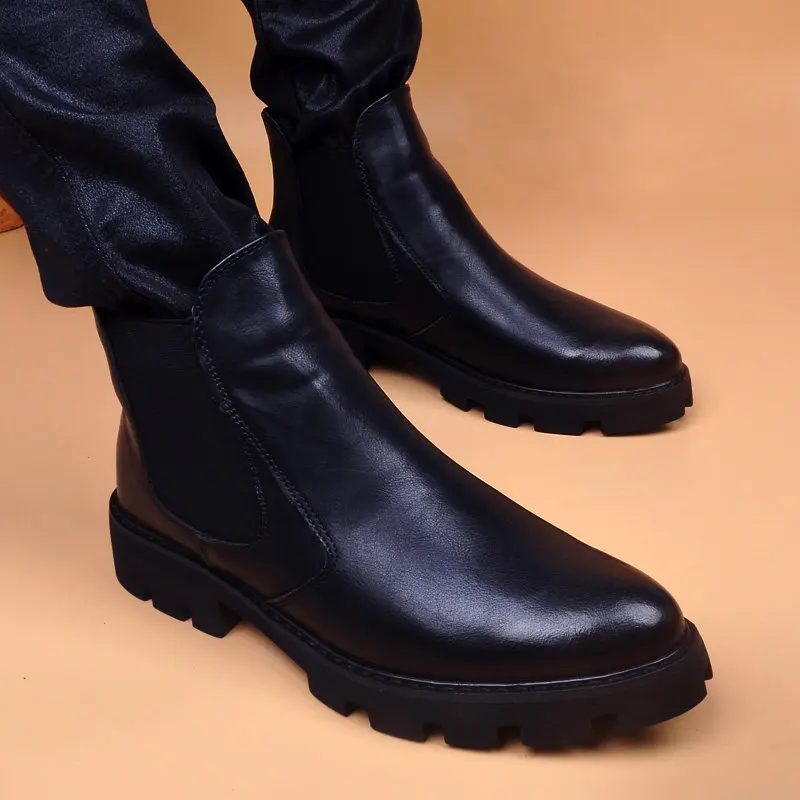 mens leisure chelsea boots black trend platform shoes cowboy natural leather ankle boot handsome autumn winter short botas male
