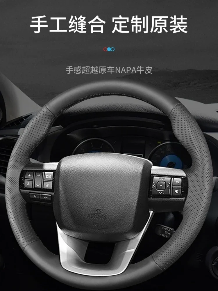 Hand-stitched Non-slip Durable Nappa Leather Car Steering Wheel Cover for Toyota Fortuner 2016 Interior Accessories