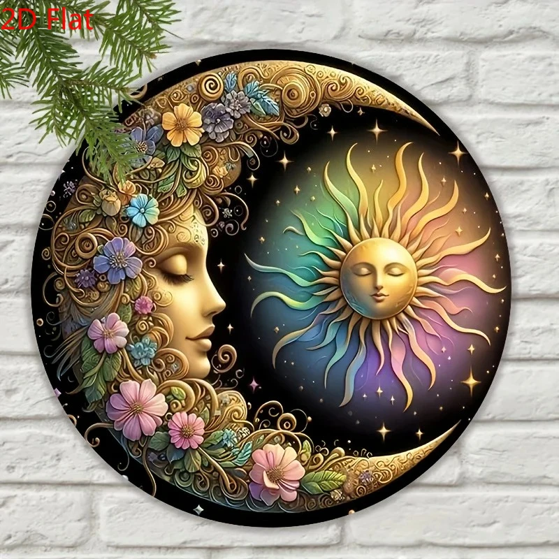 Mandala Art Style Sun and Moon Wall Plate-classic Design and Manufacture of Wooden Decorative Logo, 8x 8 Inches, Floral Pattern