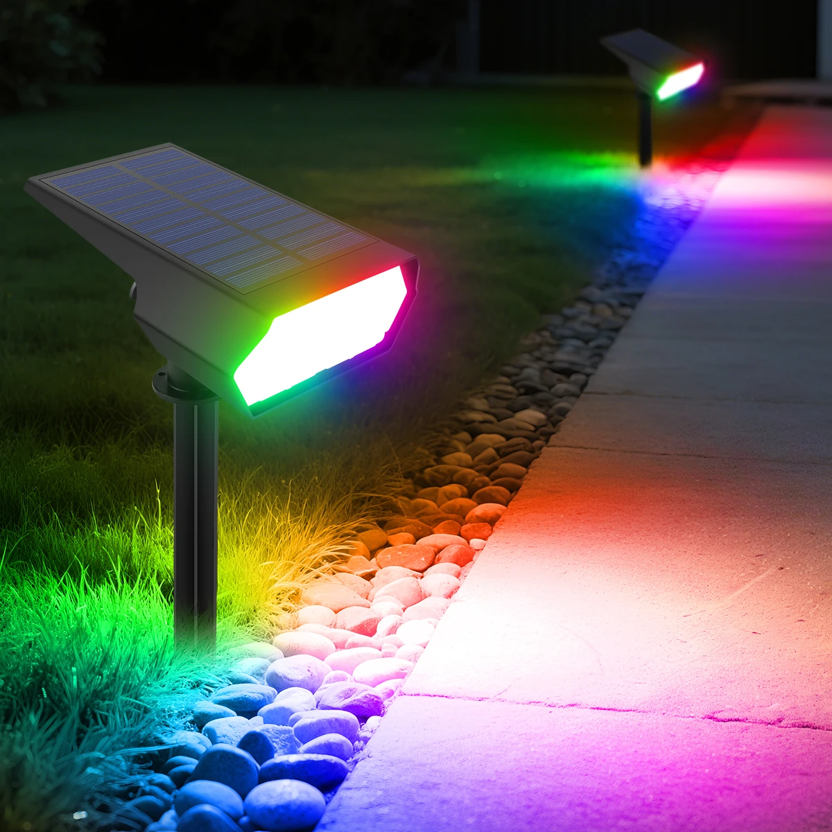 Solar Rechargeable LED Lawn Light Dusk to Dawn Light Sensor Outdoor Garden Path Spotlight For Backyard Yard Landscape Decoraiton