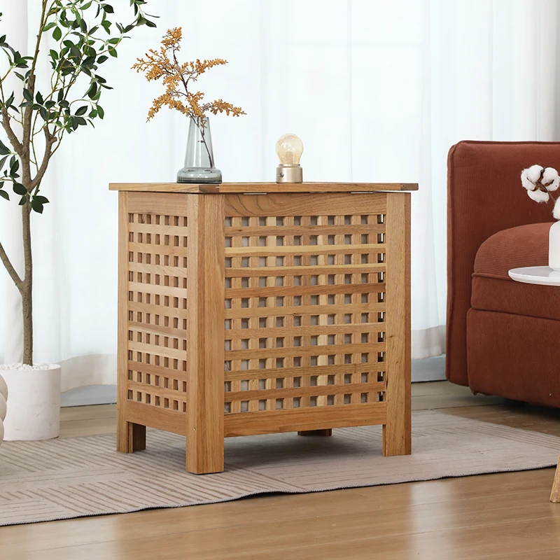 Solid Wood Sofa Side Table Japanese Style Nightstand Storage Cabinet for Bedroom Living Room End