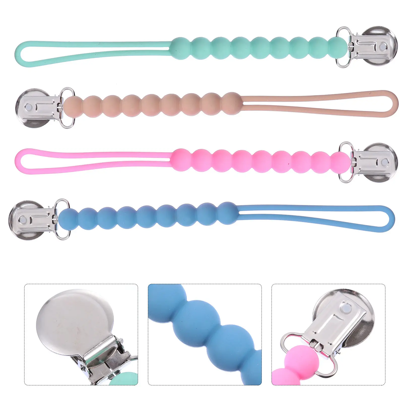 

4Pcs Skin Friendly Silicone Pacifier Clip Chain Pacifier Holder for Infants Toddlers Prevent Drop Keep Clean Easy Attach Clothes