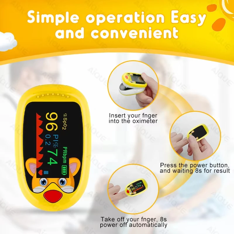 ABX Rechargeable Child Finger Pulse Oximeter TFT Display Strap Lanyard Blood Oxygen Saturation Meter Children Kids Oximetro SPO2