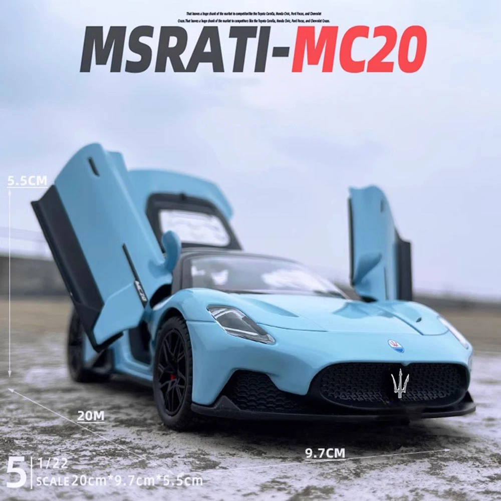 1:22 Maserati MC20 Cabrio Sports Toy Car Model Alloy Diecast Metal Sound Light Pull Back Miniature Vehicles Kids Christmas Gift