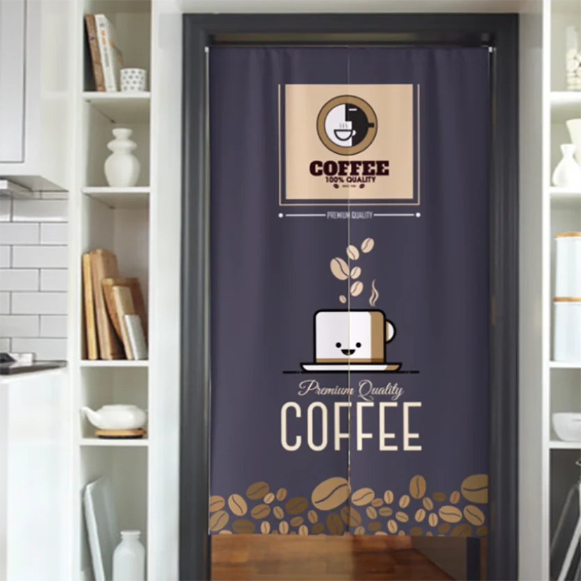 Coffee Pattern Nordic Restaurant Cafe Door Curtain for Kitchen Living Room Linen Doorway Curtains Entrance Decor Noren Curtains