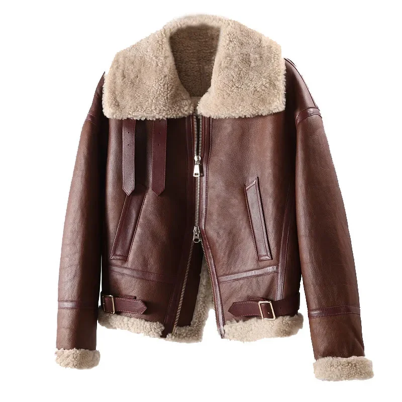 Manteau en fourrure véritable pour femme, veste femme en peau de mouton, vestes de moto, vêtements d'hiver, 2021, FCY1983