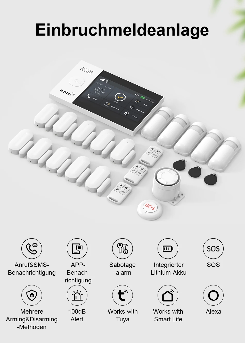 PGST Alarmanlage Einbruchschutz WiFi 2G GSM Works with Tuya Smart Life kabelloses Sicherheits Set für Zuhause Gewerbe Tür Fenster Sensoren Fernüberwachung per Smartphone – Detail 1