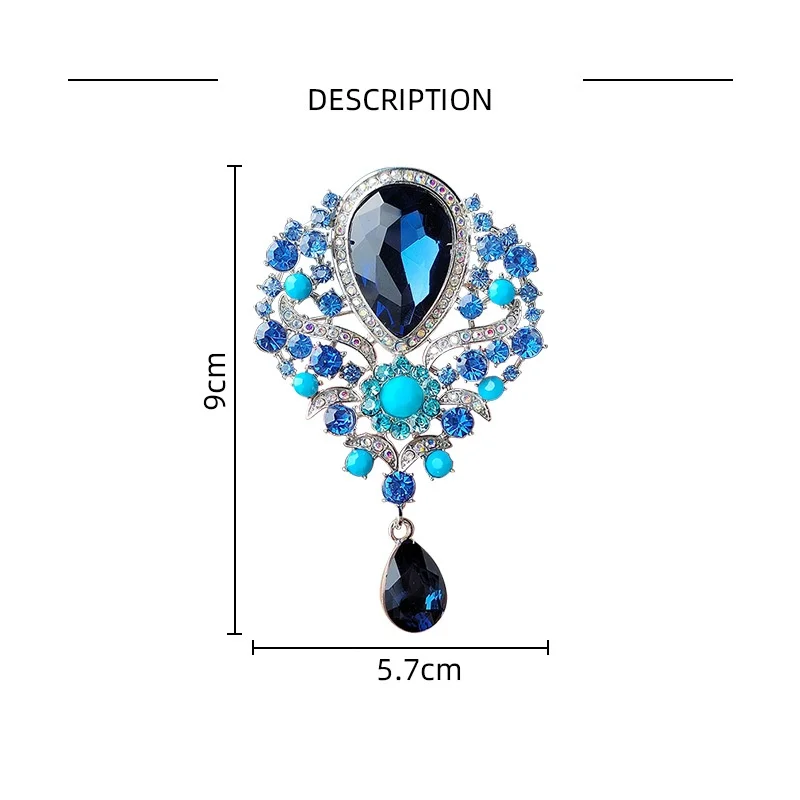 Luxury Elegant Large Crystal Water-drop Brooches for Women Vintage Fashion Pendant Style Elegant Wedding Pins Party Jewelry