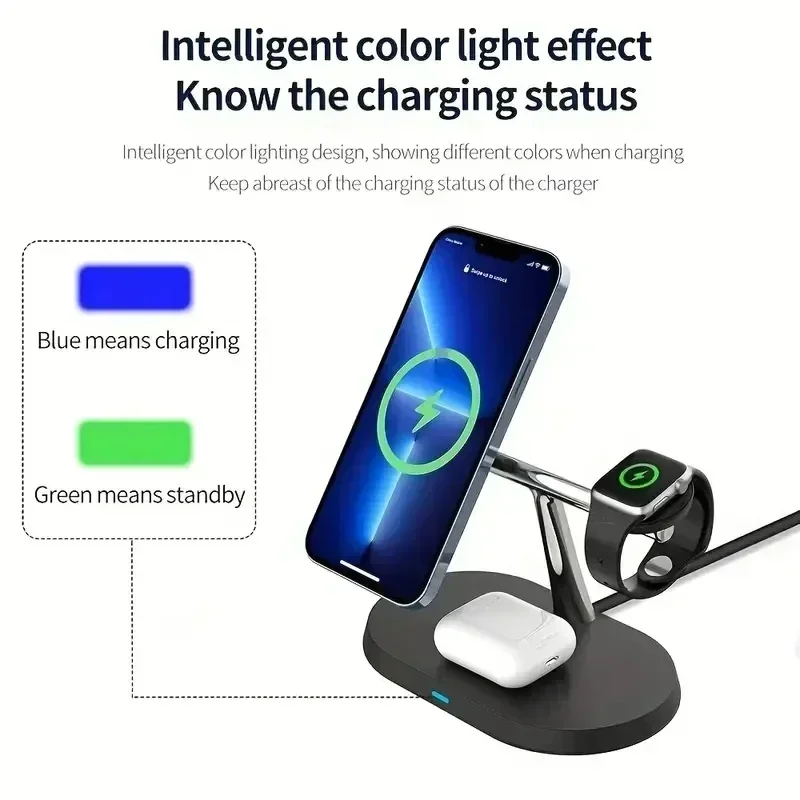 3 In 1 Magnetic Wireless Charger Stand Fast Charging Dock Station for iPhone 16 15 14 13 12 Pro Max Apple Watch 8 7 Airpods Pro