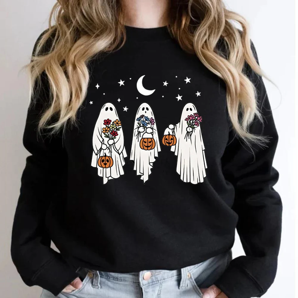 

Vintage Halloween Ghost Sweatshirt Floral Retro Spooky Pumpkin Sweatshirts Women Long Sleeve Pullover Womens Halloween Hoodies