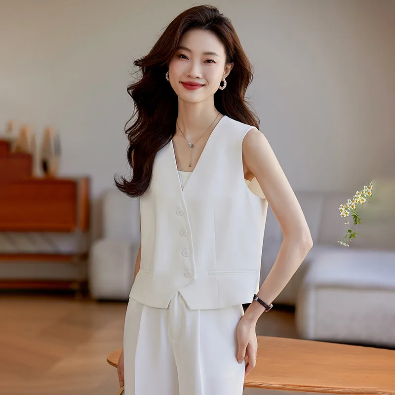 

Women's White Suit Vest2024New Spring and Summer Sleeveless Waistcoat Vest Cardigan Suit Suit