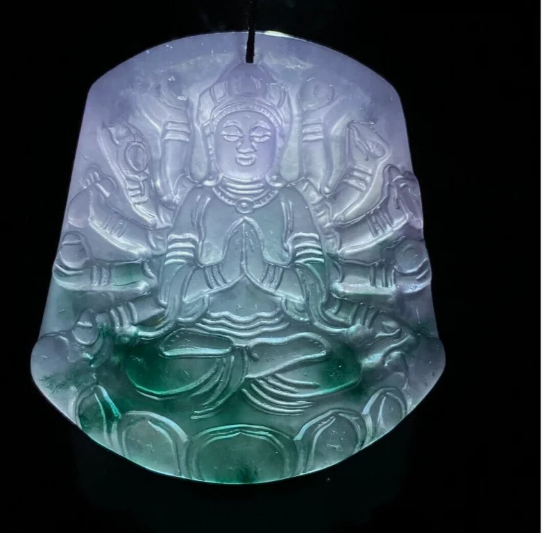 Certified Nature ice Lavender jade Jadeite Carved Guanyin Pendant&Necklaces Thousand-hand Bodhisattva