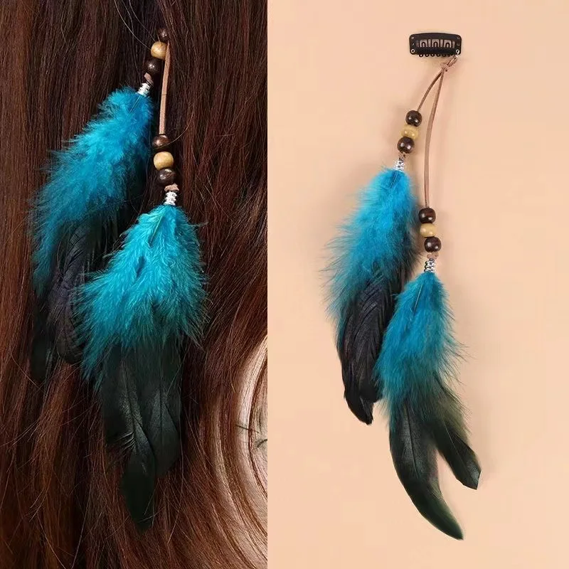 Feather Hair Clip with Tassel Long Bohemian Lightweight Metal Alloy for Beach Vacation Photo Shoot Exotic Style Premium Quality