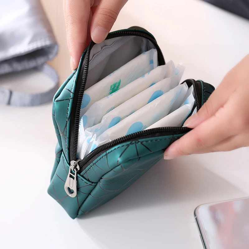 Large Capacity Tampon Sanitary Napkin Pads Pouch PU Waterproof Portable Makeup Bag Cosmetic Organizer Daily Clutch Storage Bag