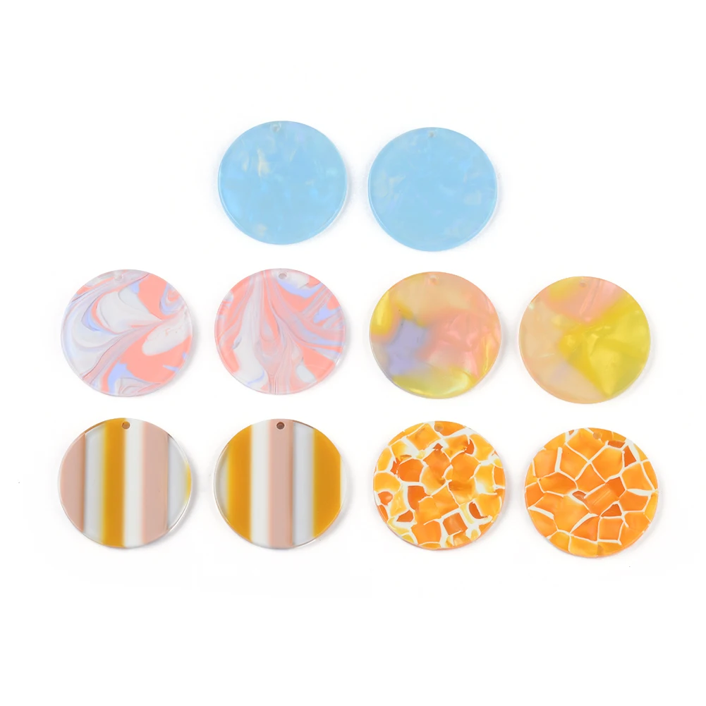 6pcs/lot Acrylic Acetic Acid Sheet Round Flat Pendant Jewelry Accessories Handmade Connector DIY Earrings Component 30mm