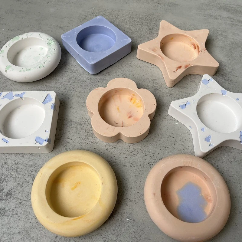 Molde de arranjo de velas, redondo, pentagrama, flor, castiçal quadrado, moldes de resina de gesso