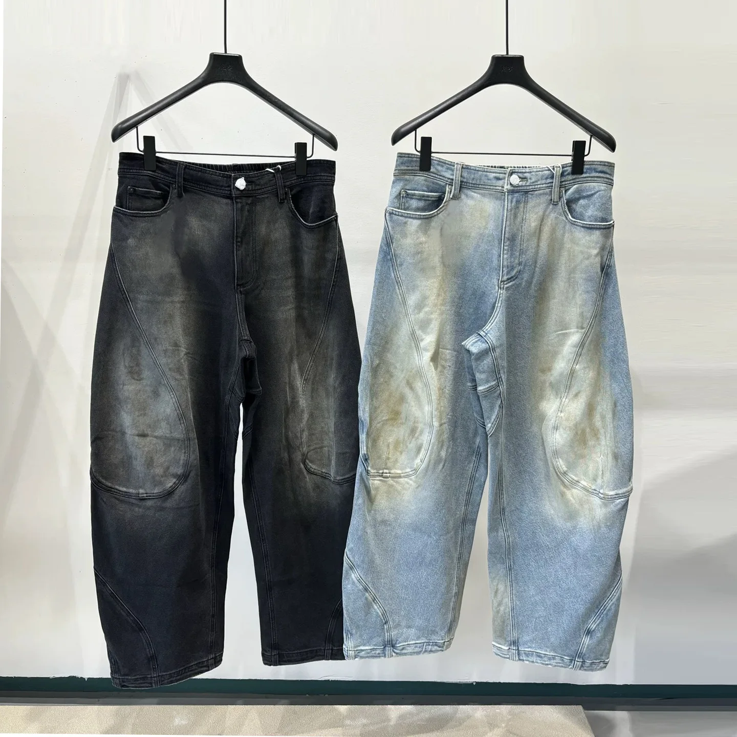 

Jeans men's autumn new conch pants washed curved knife casual gradient contrasting color design long pants