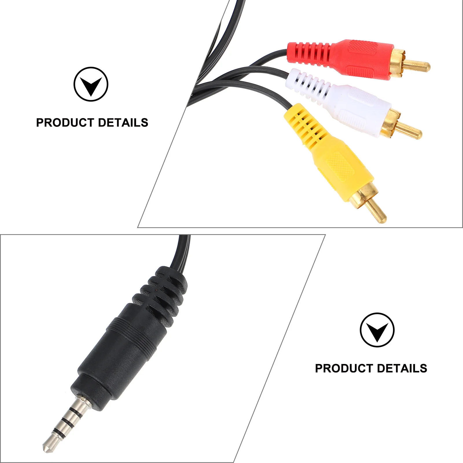 2Pcs Av Cable 3.5mm to 3 Audio Video Output Cable Adapter Cord for Speaker Amplifier Aux Stereo Sound Transmission