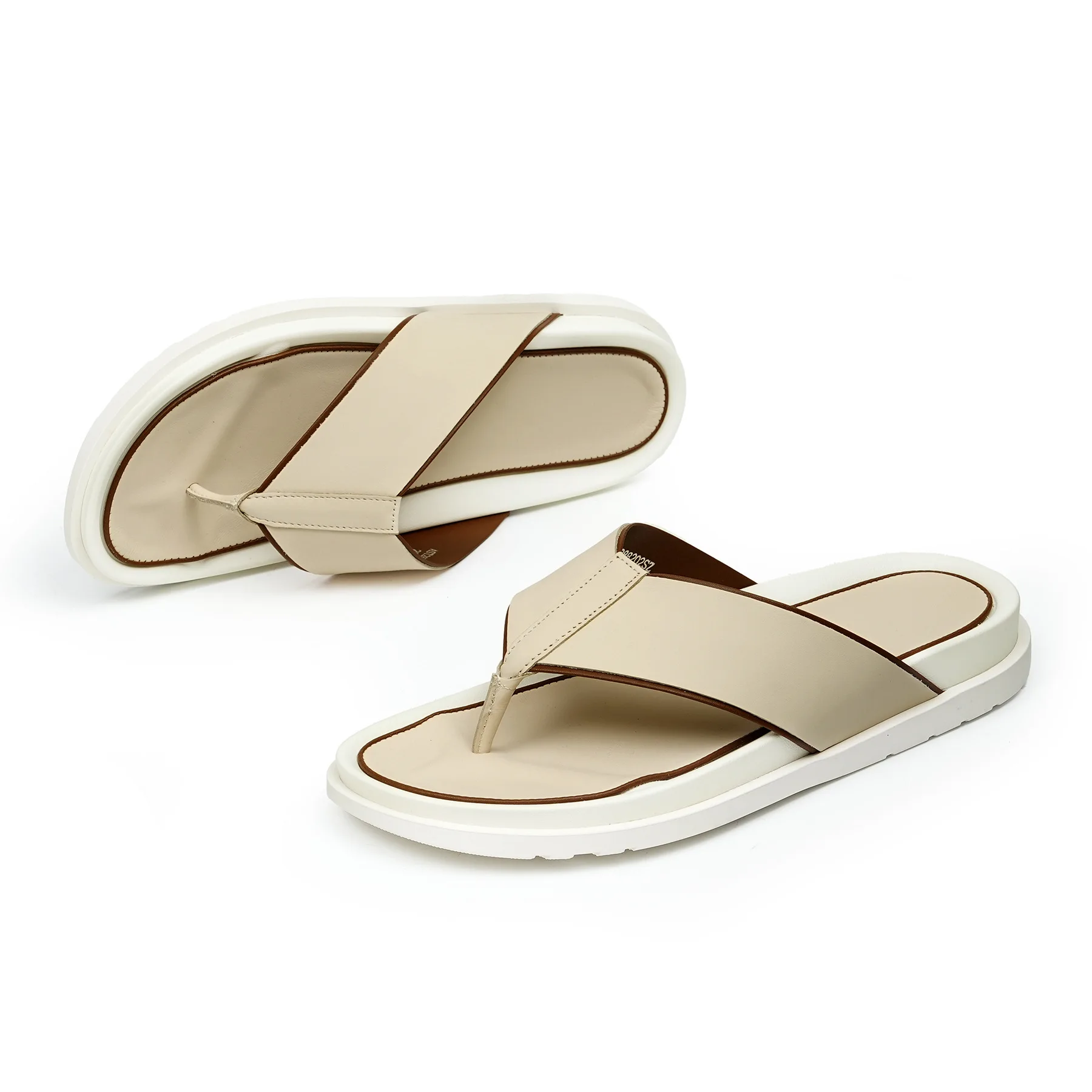 Genuine Leather Sandals Summer Outdoor Beach Flip Flops with Non-Slip Rubber Sole Casual Comfortable Slippers for Daily Wear