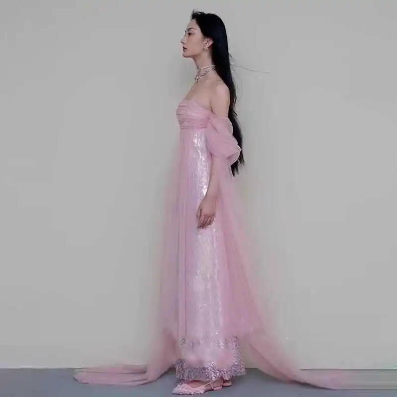 

Pink Morning Robe High-End New Sle Sling Bride Toasting Suit Luxury Small ence Engagement Evening Gown Autumn Women Lon...