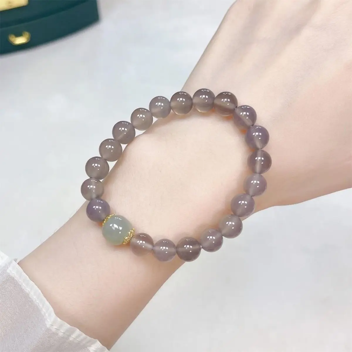 Pure Natural Gray Agate Jade Unpopular Niche Ice Ash Agate Bracelet Women's Chalcedony Natural Stone HandString Boutique Jewelry
