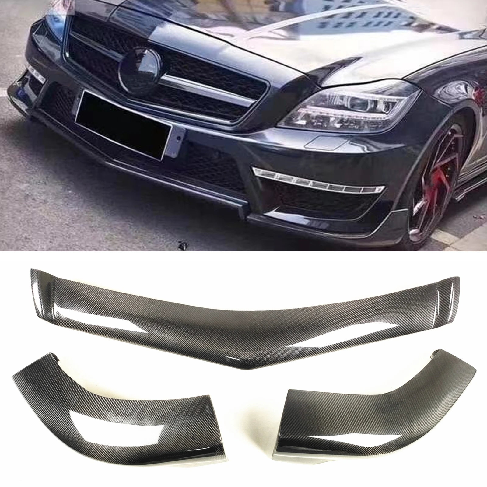 

R Style Front Bumper Spoiler Lip For Mercedes-Benz W218 2011-2014 CLS63 AMG Real Carbon Fiber Splitter Car Lower Protector Blade