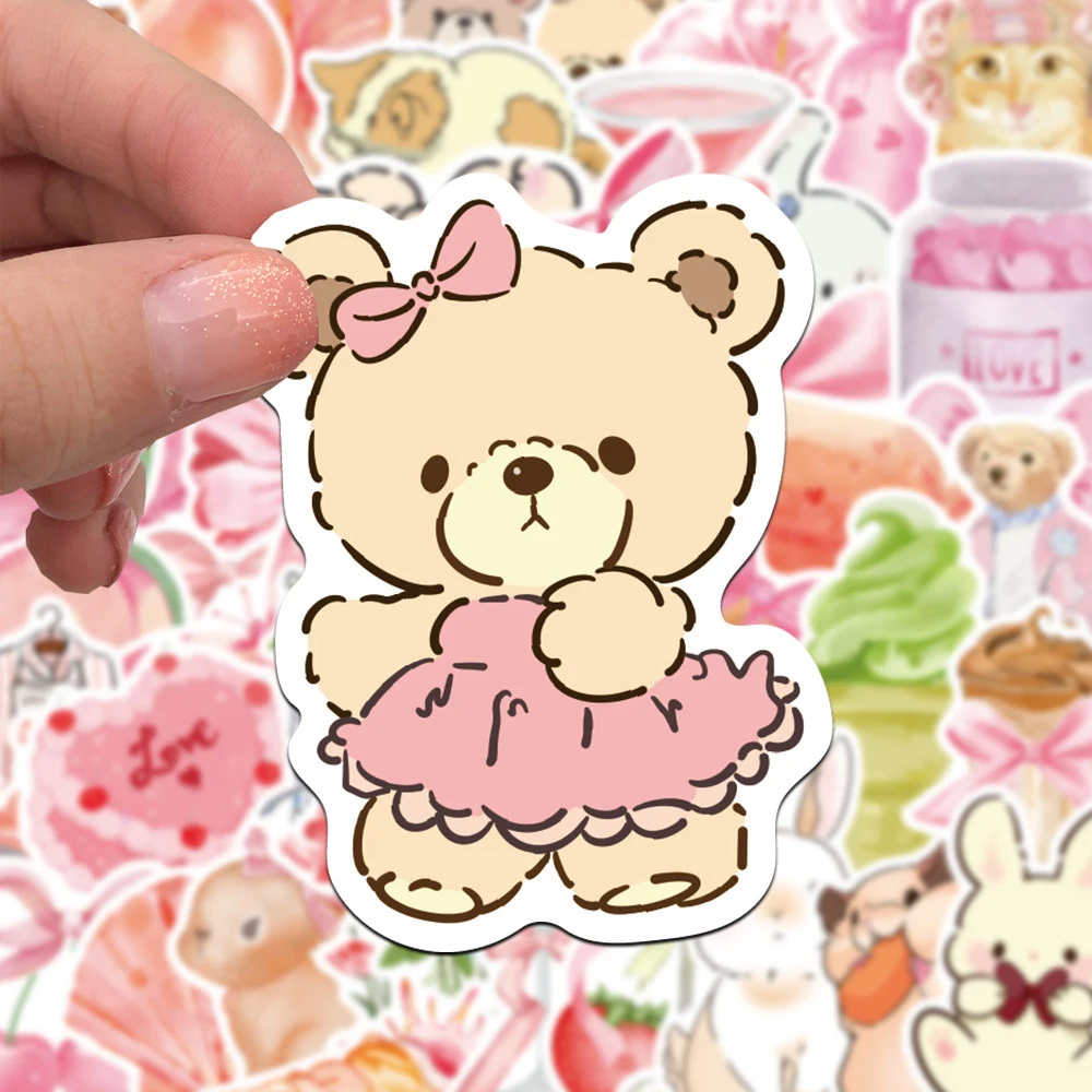 

10/30/50pcs INS Style Cute Cartoon Pink Bow Bear Stickers Aesthetic Graffiti Decals Luggage Phone Guitar Girl Sticker Decoration