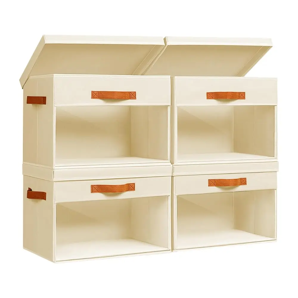 

Большие контейнеры для хранения с крышками - набор из 3 складных декоративных органайзеров с прозрачными окнами и ручками, органайзеры для хранения в форме куба