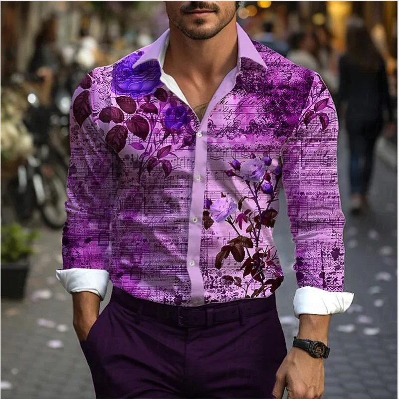 

Hot selling Spring and Autumn men's long sleeved casual plus size shirt men's lapel fashionable 3D digital printed shirt elastic