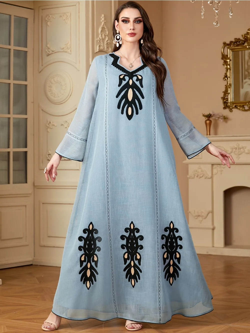 Ramadan Morocco Embroidery Dress for Women Muslim Party Dresses Abayas Jalabiya Dubai Eid Islam Vestidos Saudi Arab Long Robe