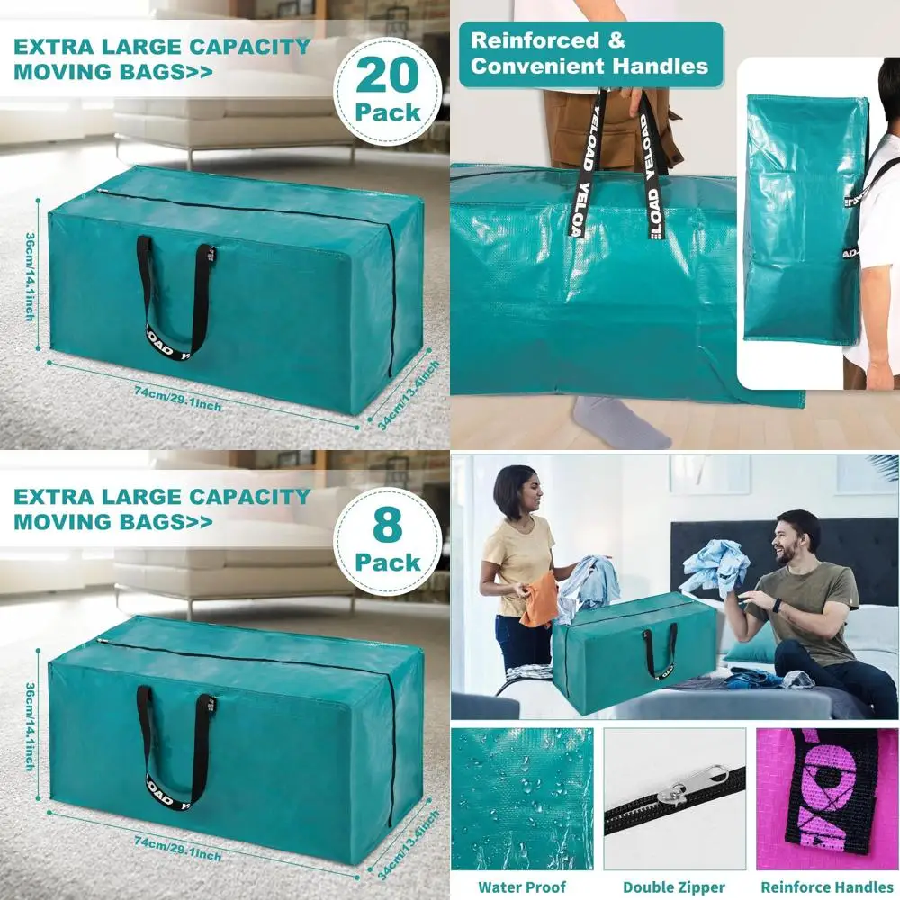 

Сверхбольшие прочные мешки для хранения, 20 штук, 29x14x13 дюймов, с застежкой-молнией и усиленными ручками для переезда, одежды, обуви и т.д.
