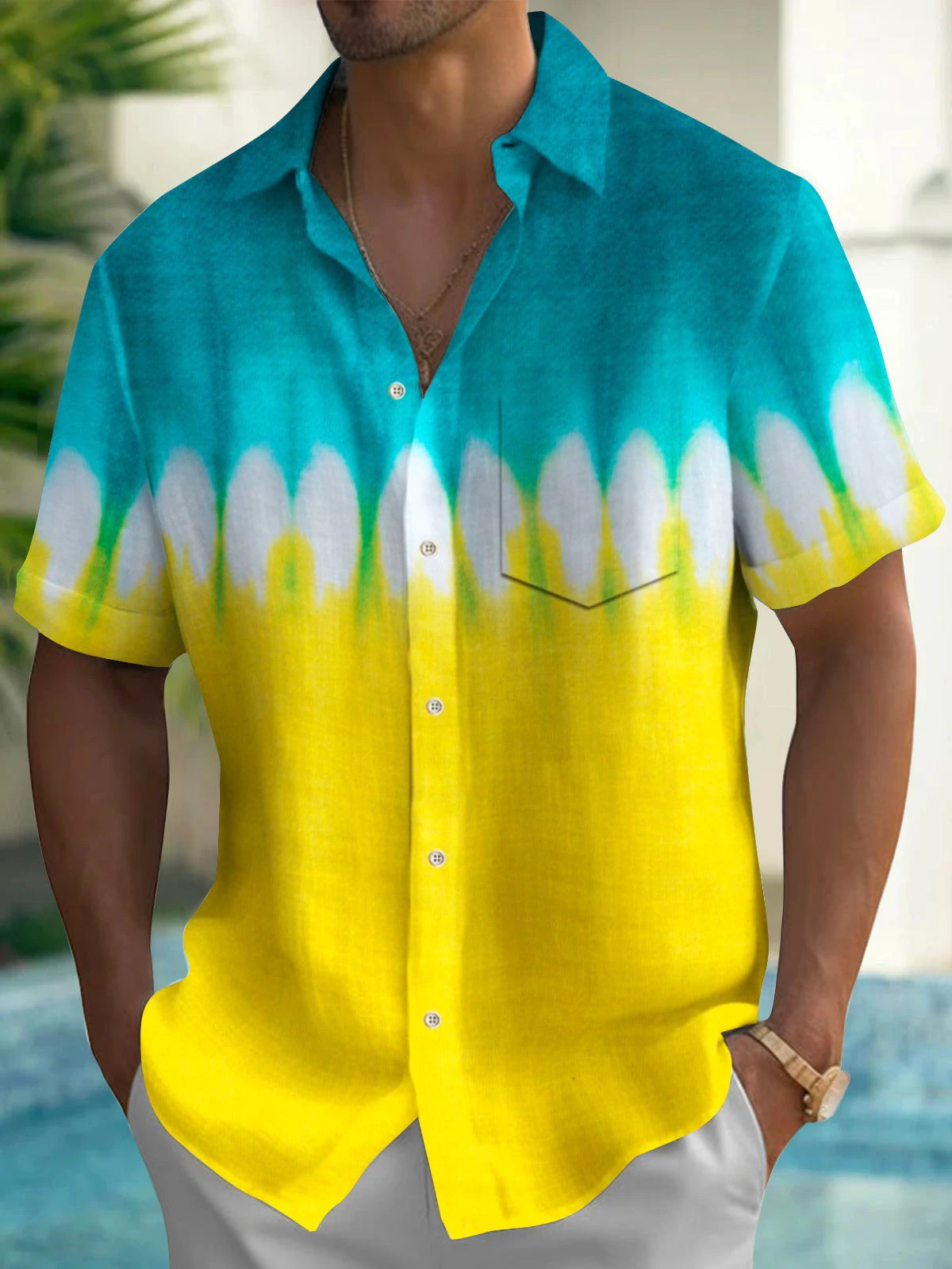 Coconut Tree 3D Gradient Pattern Fashion Men's Hawaiian Shirt Casual Tops Beach Short Sleeve Plus Size Short Sleeve Button Shirt