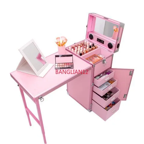 

Trolley cosmetic case, large-capacity nail art case for advanced makeup artists