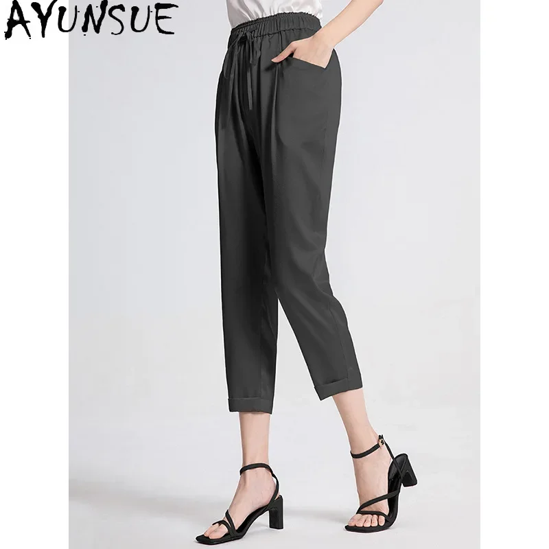 AYUNSUE 95% Mulberry Silk Pants for Women Old Money Style Trousers Womens Office Wear Harem Pants Summer Womans Clothing 바지 2024