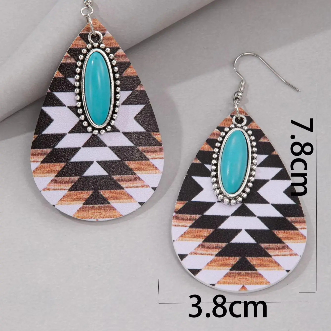 Tocona Fashion Geometric Print Water Drop Earrings Inlaid with Oval Green Stones Daily Resort Jewelry Gift for Women