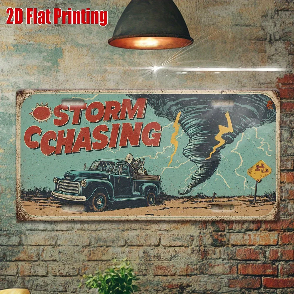 AL Storm Chasing Vintage Truck and Tornado License Plate Sign - Vintage Durable Metal Plaque Wall Decor, Home Office Bar Man Cav