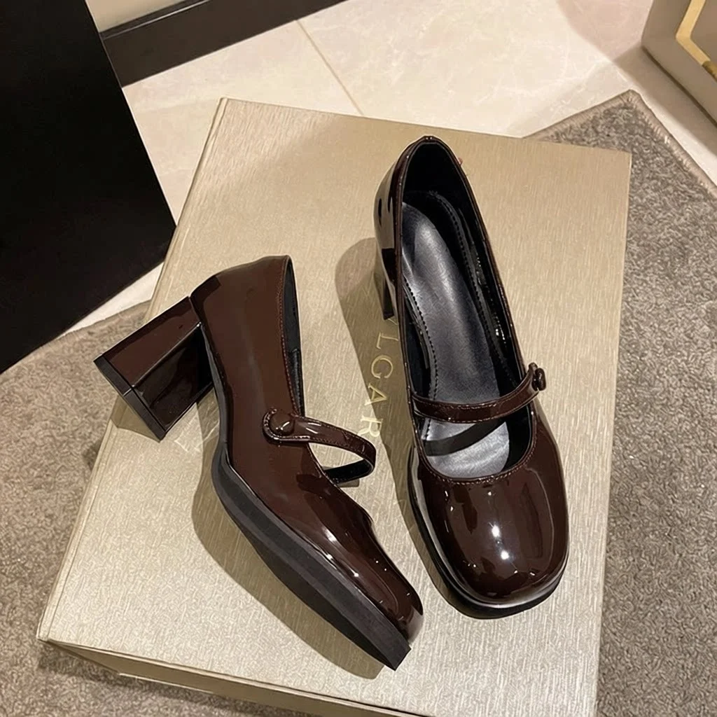 

Elegant Black Mary Jane High Heels Fairy Shoe Women's Fashion Single Shoes Retro Mid-Cut Spring New Style JK Female Footwear
