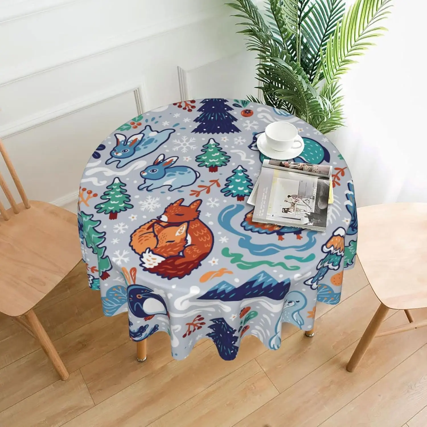 

Animal Table Cloth Round Table Cover Wrinkle Resistant Waterproof Tablecloth 60 Inch Washable For Kitchen Party Picnic Fall Deco