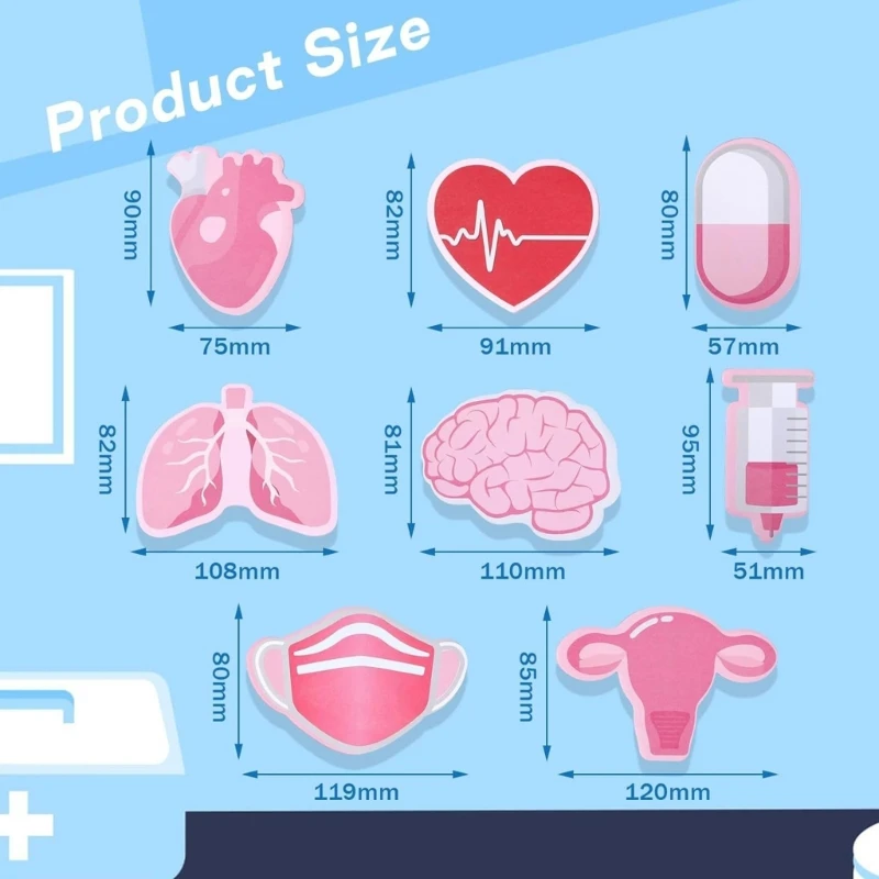 학생용 자기 접착 스티커 메모, 쓰기 가능한 메모 패드, 의학 테마 포스트 노트, 학교 사무실 병원 용품, 8x